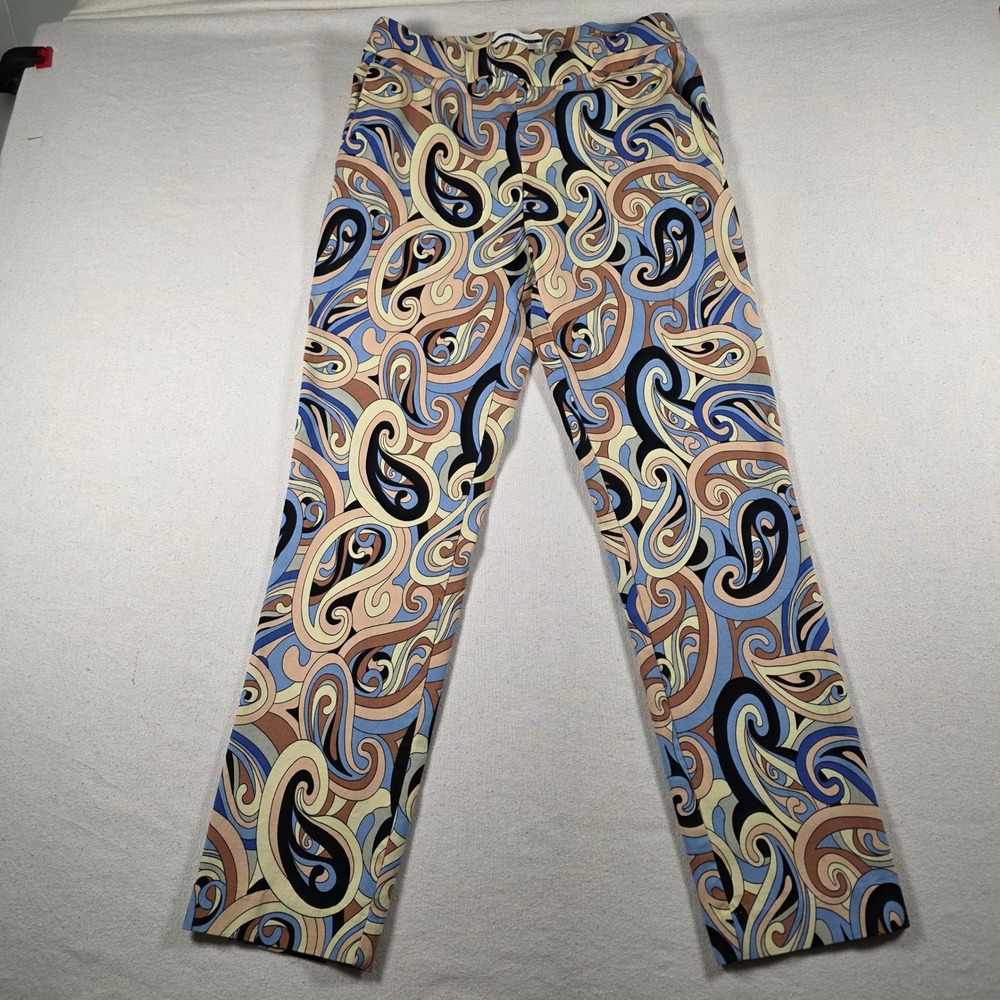 Jules & Leopold Womens Paisley Print Straight Leg Pants Blue Tan Size Small H510